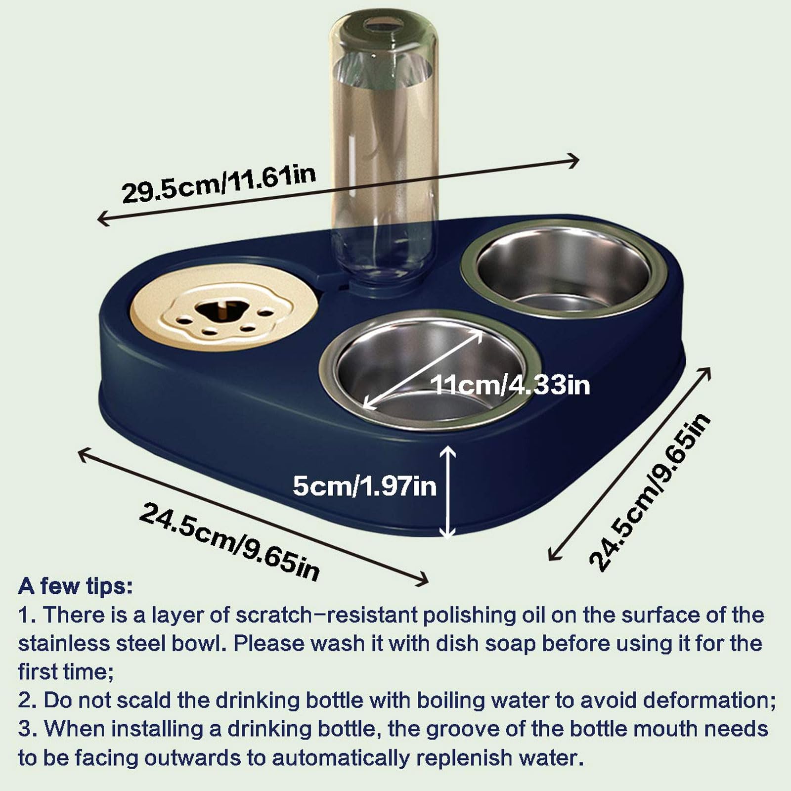 comederos para Mascotas, Comedero for Gatos de Acero Inoxidable 3 en 1, Doble, con depósito automático de Agua for Perros y Gatos.(Blue)