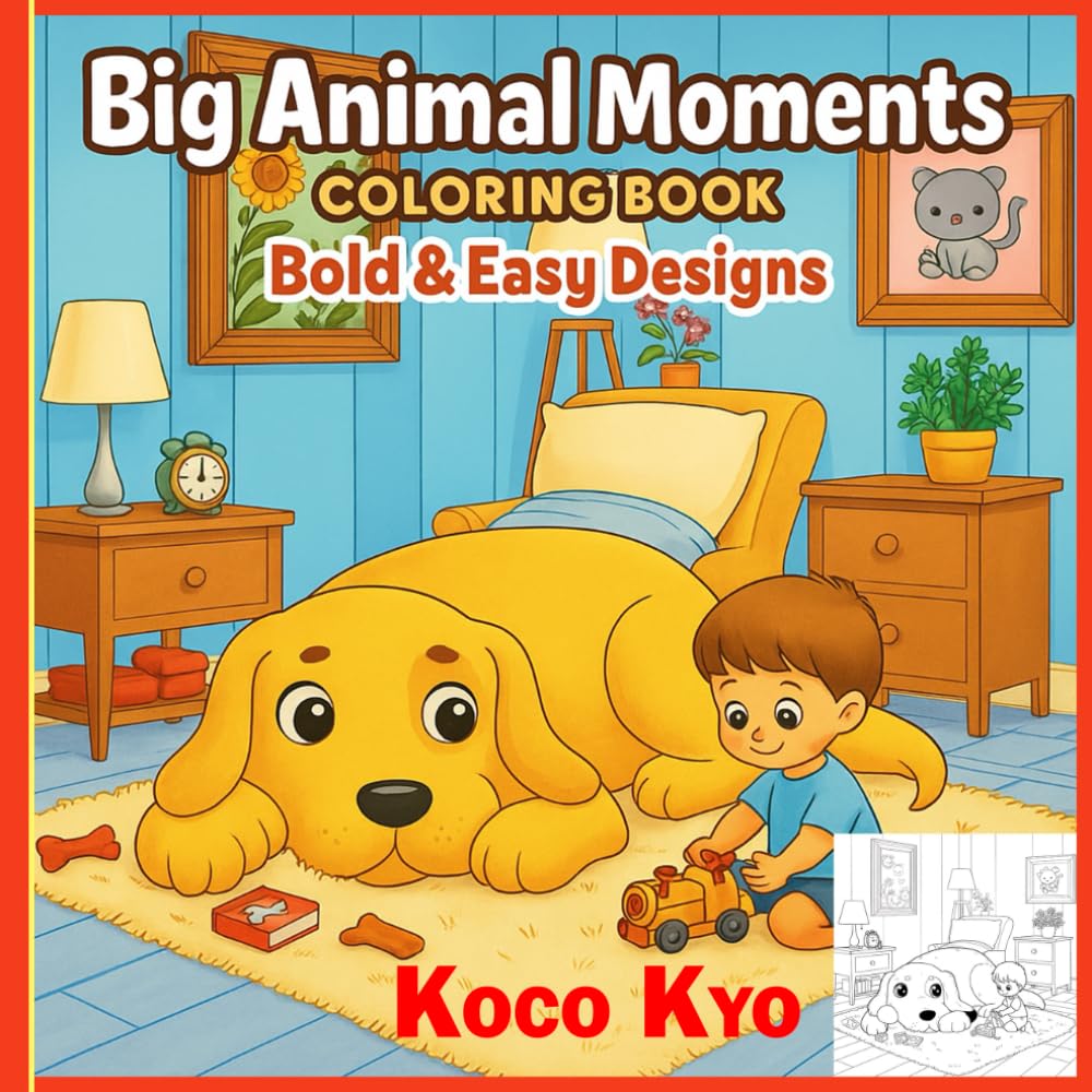 Big Animal Moments Coloring Book: Bold & Easy Designs: Fun, Simple & Adorable Animal Scenes for All Ages