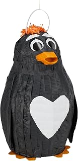Relaxdays Penguin Piñata Pingüino, Alas Móviles, para Colgar, Fiestas Cumpleaños Niñas, Rellenable, de Papel, Negra, Color, 1 Unidad (10031492)