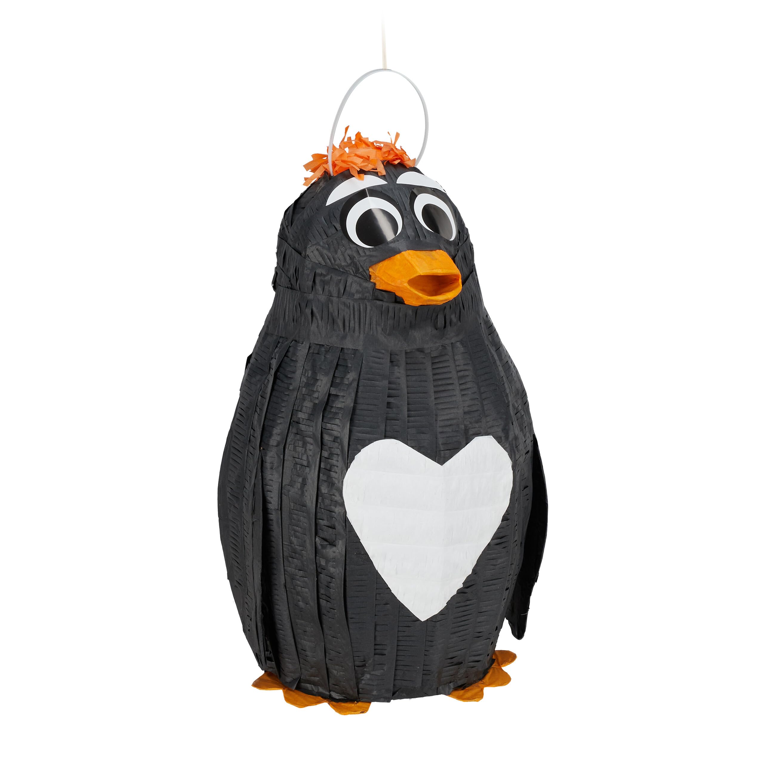3 Piñatas Pingüino, Alas Móviles, para Colgar, Fiestas Cumpleaños Niños y Niñas, Rellenables, de Papel, Negra