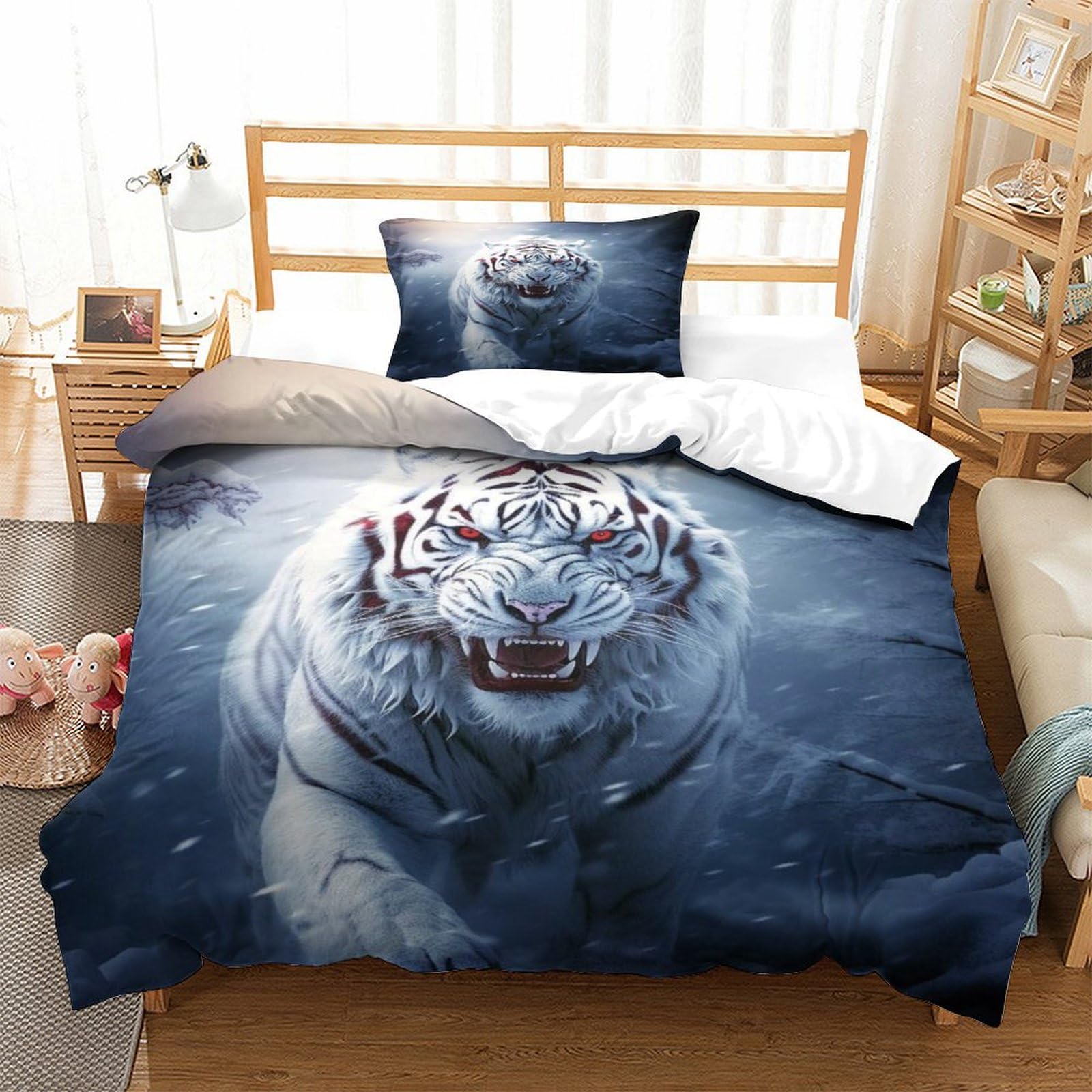 DCABEIOOE Tiger 3D Printed Cover Set Bedding ﻿ Gaming Bedding Sets Single Size Single（135x200cm）