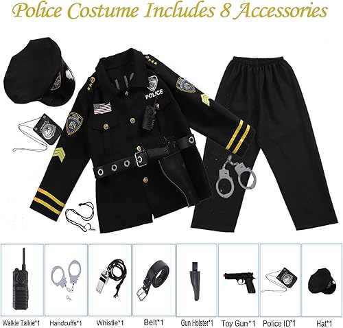 Miniatura 5 de Disfraz de oficial de policía para niños, disfraz de policía para niños, camisa de policía, pantalones, sombrero, cinturón, fiesta de cosplay de