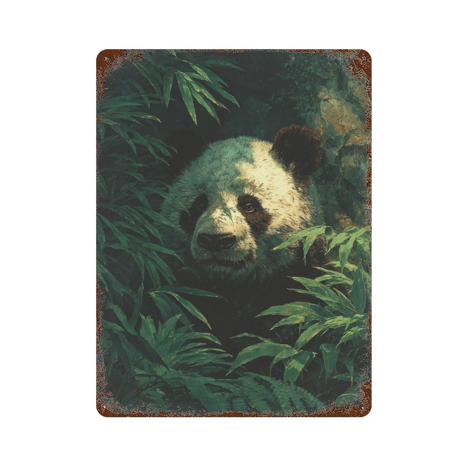 Rust Effect Panda in Bamboo Forest-1 Vintage Rust Metal Sign 15.7"x11.8", Decorative Metal Wall Art for Shed, Workshop And Garage Wall Decor