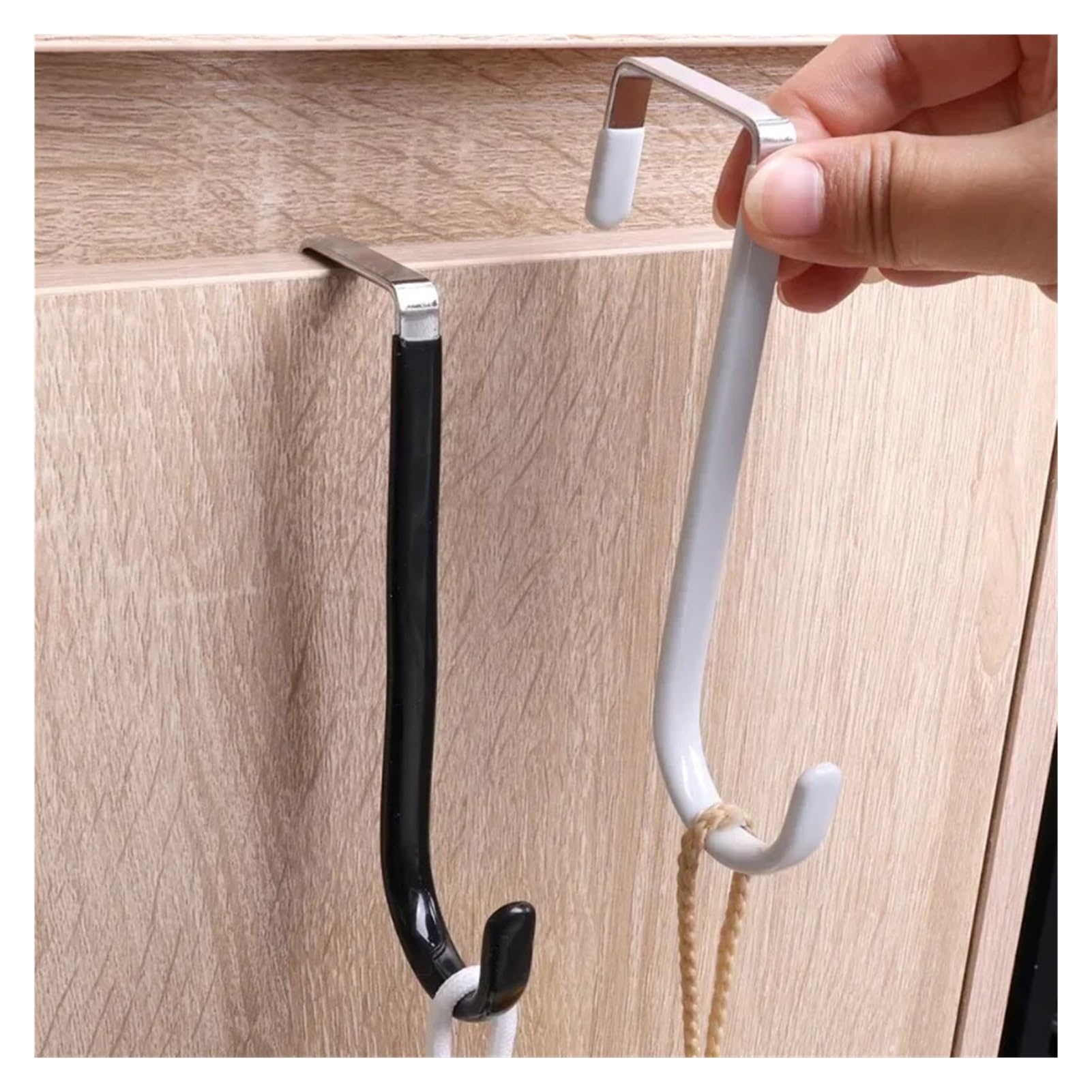 Ganchos para colgar en la puerta Ganchos de acero inoxidable en forma de S for puerta de armario, sin perforaciones, for el hogar, la cocina, el baño, abrigos y toallas.(Black,6pcs)