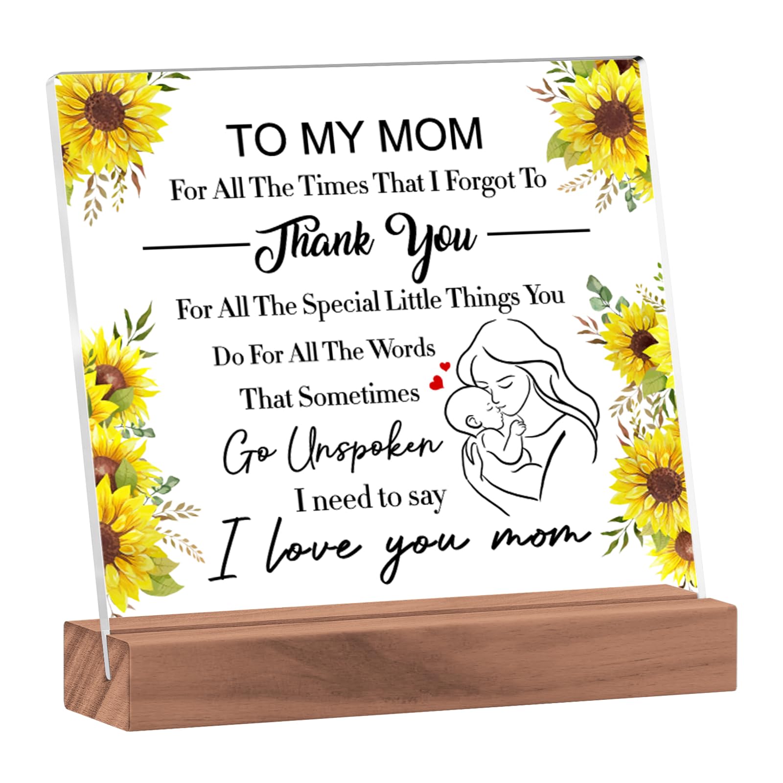 Mom Gifts, Gifts for Mom from Daughter Son, Valentines Day Gifts for Mom Acrylic Plaque Sign with Wooden Stand, Birthday Mothers Day Gifts for Mom,