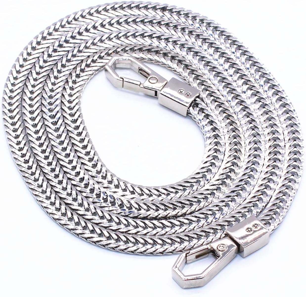 Model Worker Iron Flat Chain Strap Purse Chain Straps Handbag Chains Shoulder Cross Body Replacement Snake Bone Chain Straps with Metal Buckles (47", Silver)