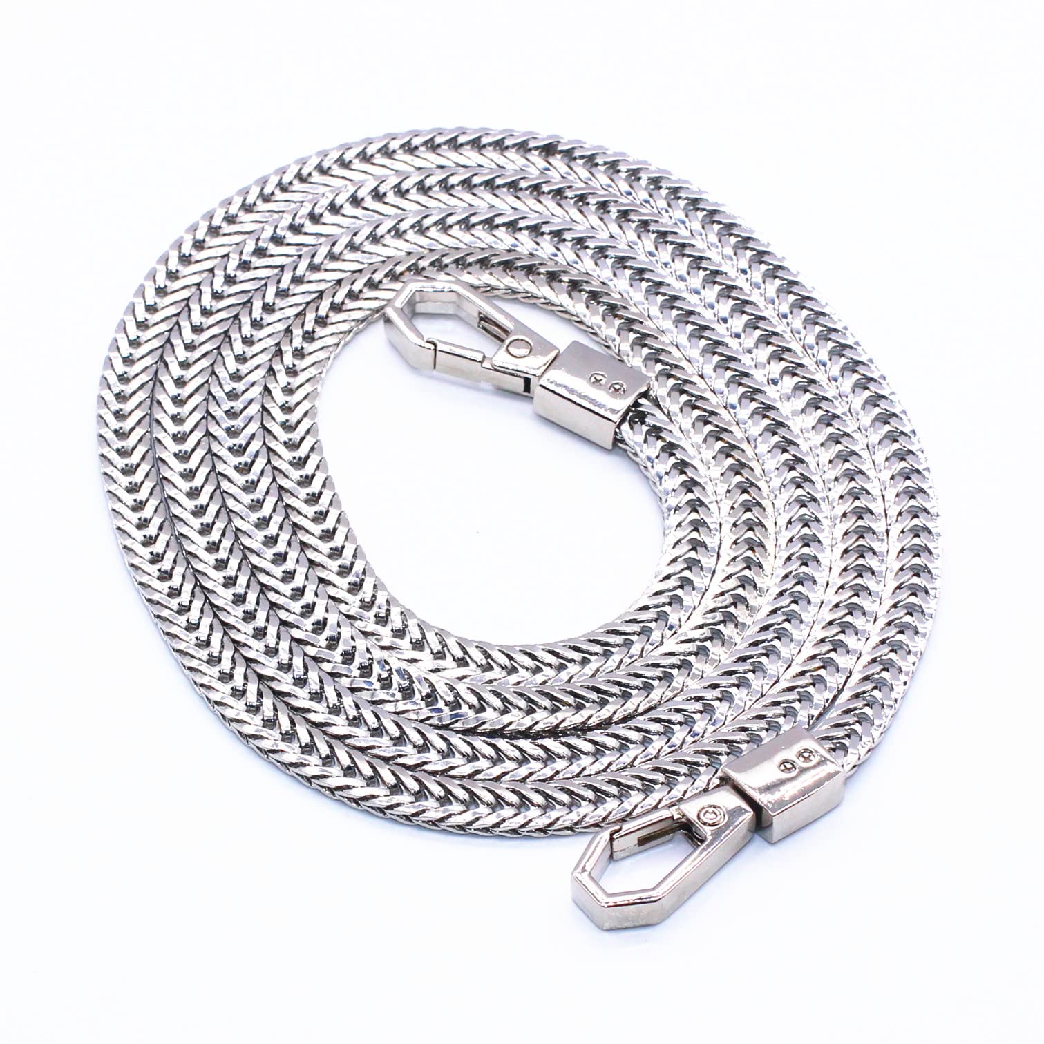 Model Worker Iron Flat Chain Strap Purse Chain Straps Handbag Chains Shoulder Cross Body Replacement Snake Bone Chain Straps with Metal Buckles (47", Silver)