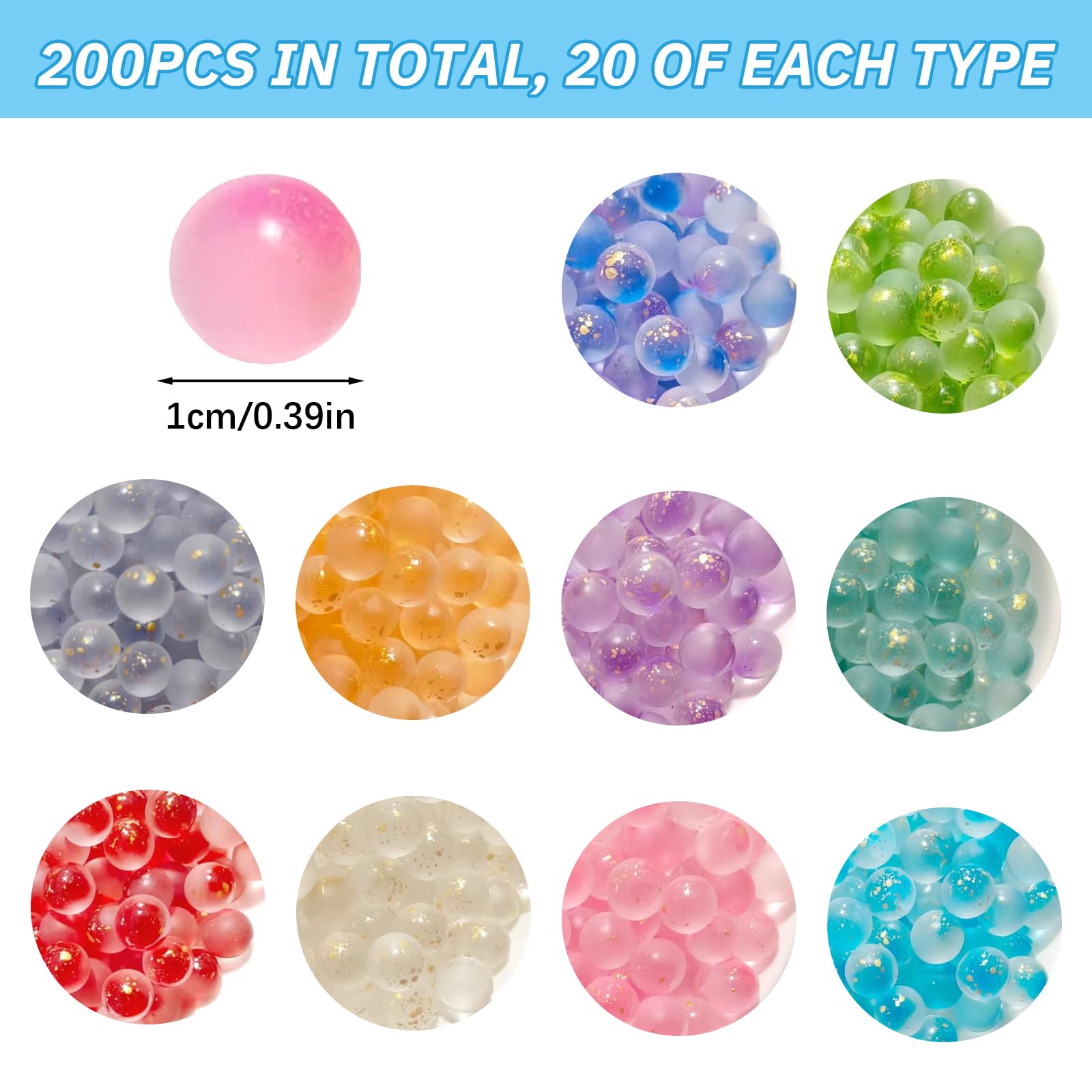 ZhouWei 200 sztuk wielokolorowych szklanych kulek dla dzieci, średnica 10 mm | Rzadka mała kula Smooth Dragon Eye Balls, do projektów DIY dla dzieci Gra Dekoracja domu (10 kolorów)