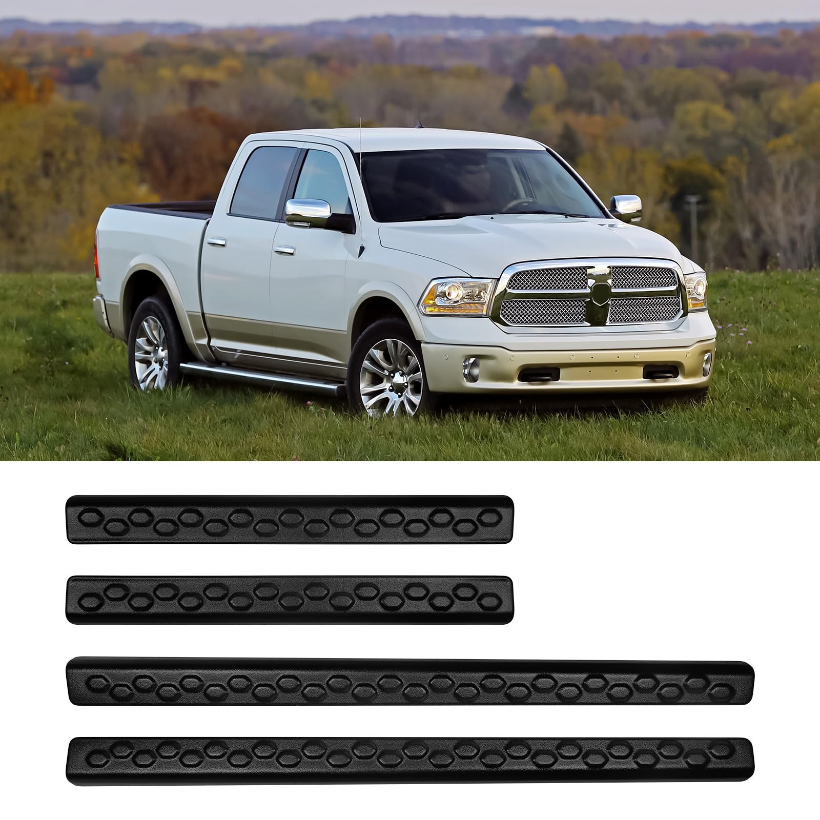 Photo 1 of BIBLOZ ABS Material Door Sill Protector Compatible with Dodge RAM 1500 Classic 2019-2024 and RAM 1500(Crew Cab 5.6 ft) 2009-2018 Accessories Door Sill Guards Trim(not for RAM 1500 2019-2024)