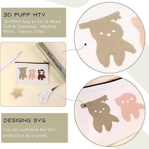 Miniatura 5 de Tintnut Vinilo de transferencia de calor de 10 pulgadas x 6 pies, rollo de transferencia de calor 3D Clay Creek Puff HTV de vinilo espumoso colorido