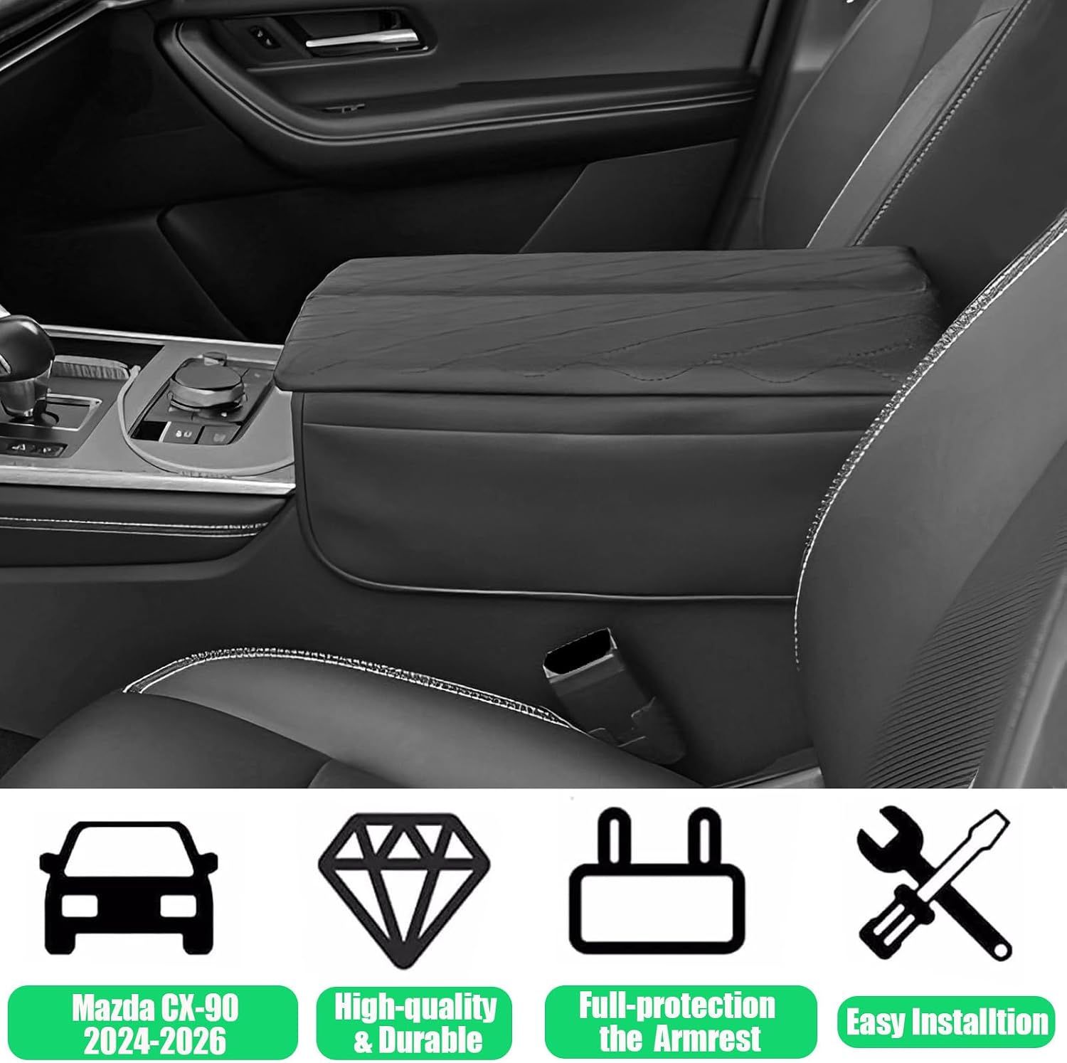 Center Console Cover for Mazda CX90 2024 2025 2026 - Stylish Upgrade & Scratch Resistant Armrest Cover Thick with Storage Pockets for Mazda CX-90 Interior Accessories (Only For Double Top Console Lid)