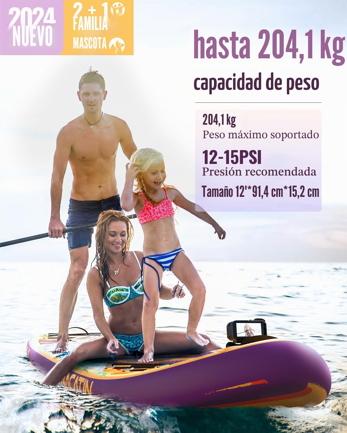 Tabla de paddle para la familia, tabla de remo hinchable de 12 pulgadas con kit de conversión de kayak, kit completo de surf para adultos, con remo individual o doble, asiento de kayak y otros