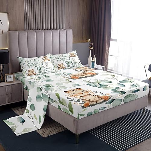 Erosebridal Kids Cute Animal Sheet Set for Girls Boys Cartoon Tiger Bed Sheets S