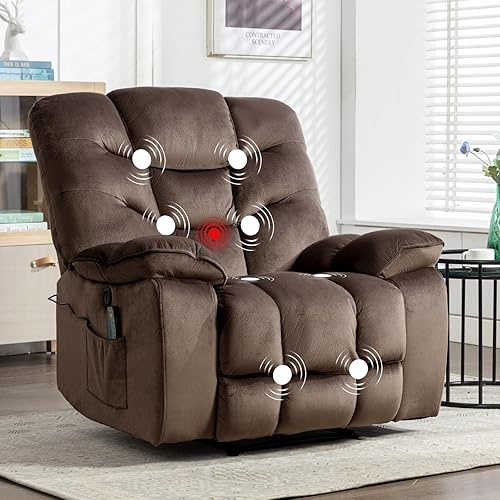 Oversized Power Recliner Chair with Massage and Heat, 41" Wide Electric Reclining Chairs with USB Port, Breathable Fabric Overstuffed Reclining Sofa for Living Room Bedroom (No Lift)