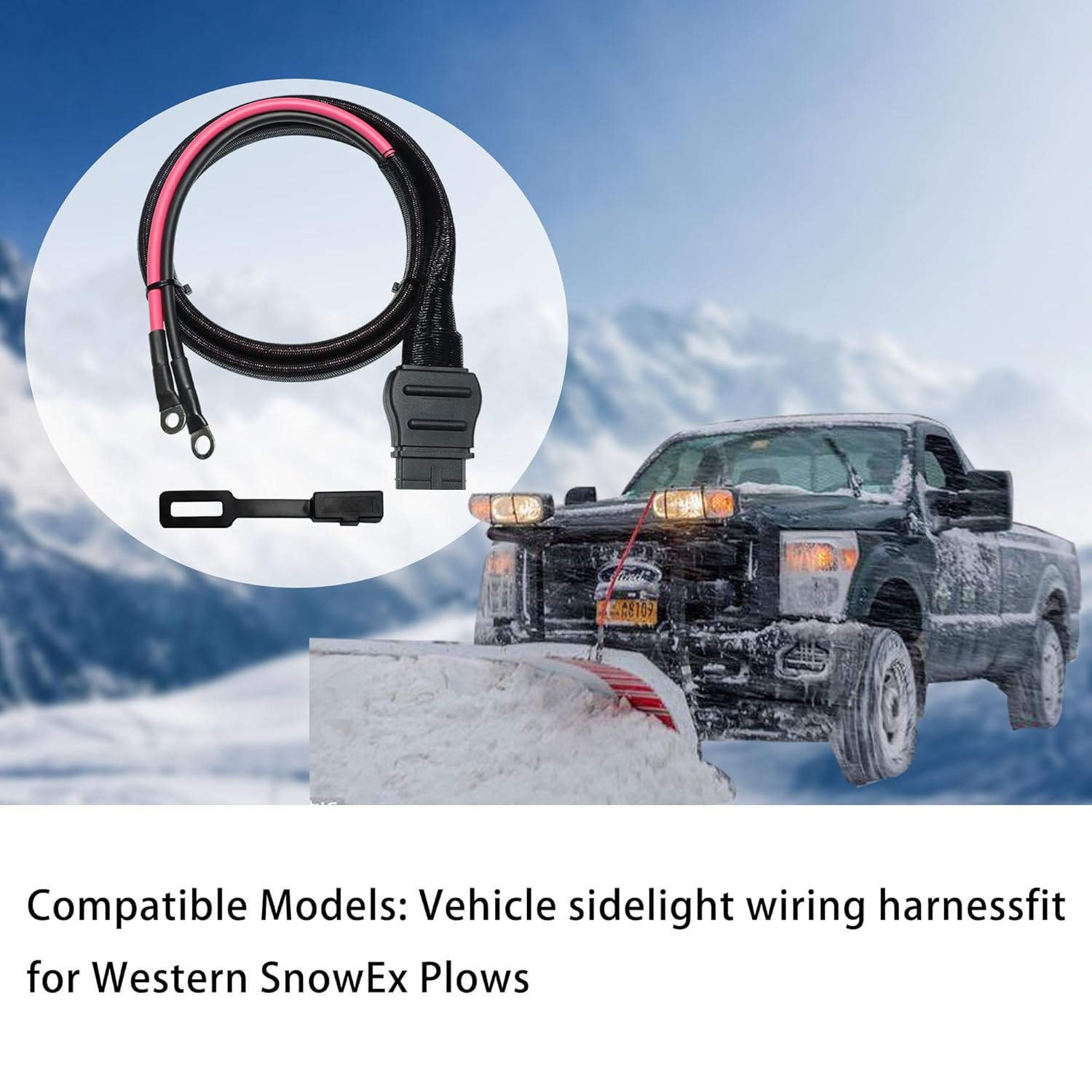 Fit for 2-Pin Battery Cable Harness Kit for Plow Wiring Harness Genuine Western Plow Parts Model 8245 21294-61169 Snow Plow for Truck Includes （with a dust Cover (Male Plug)