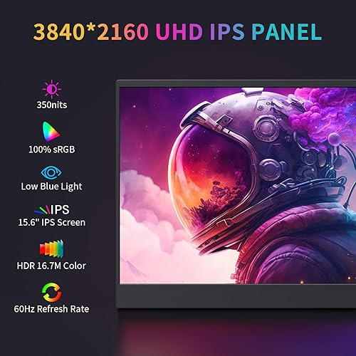 Miniatura 2 de Pantalla portátil 4K, monitor de computadora portátil IPS de 15.6 pulgadas 3840 x 2160, 15001, 350 nits USB C HDMI pantalla para juegos con