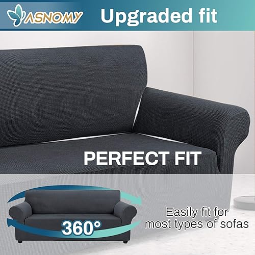 Vista 137 de Asnomy Couch Covers for 3 Cushion Couch Stretch Sofa Covers Slipcovers, Pet Protector Furniture Covers for Dogs Cats Spandex Jacquard Fabric Small
