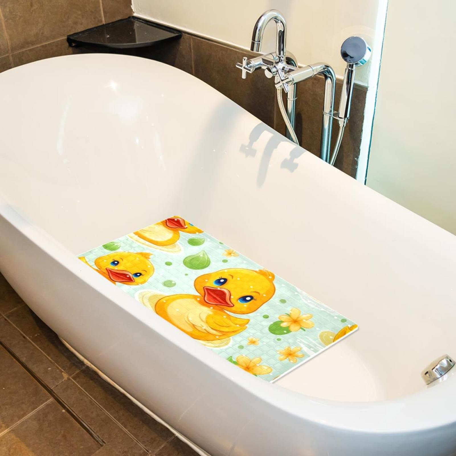 Ruiuzi Tappetino Antiscivolo Per Vasca Da Bagno Bambini - 100x40 Cm - Con Ventose E Fori Di Drenaggio - Design Dinosauro