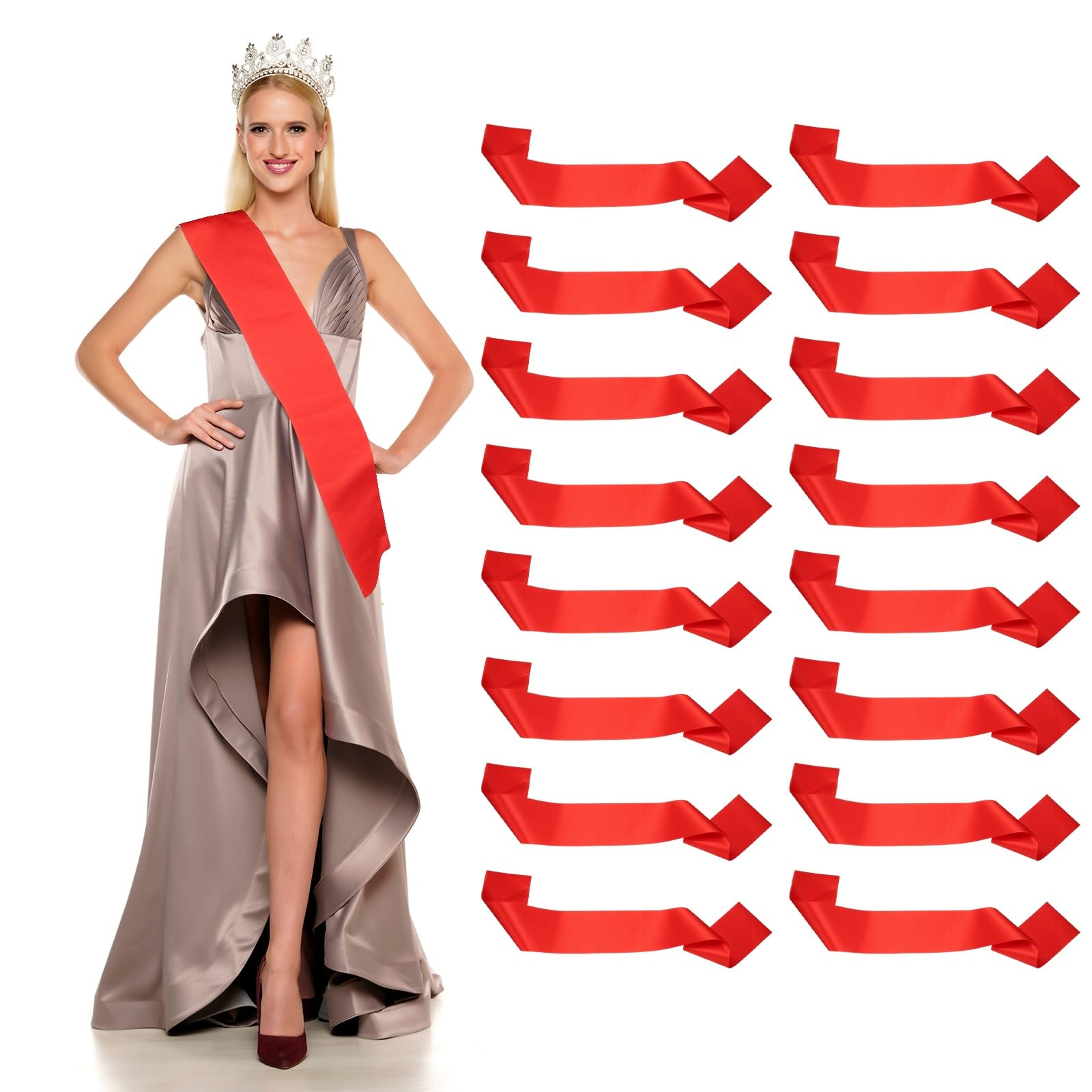 YELARXI Satin Sash, Blank Sash Pageant Ribbon for Party Wedding 16 Pack & Red