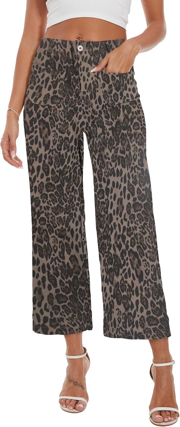 Wide Leg Jeans for Women Trendy High Waisted Flare Jeans Cropped Pants Stretchy Baggy