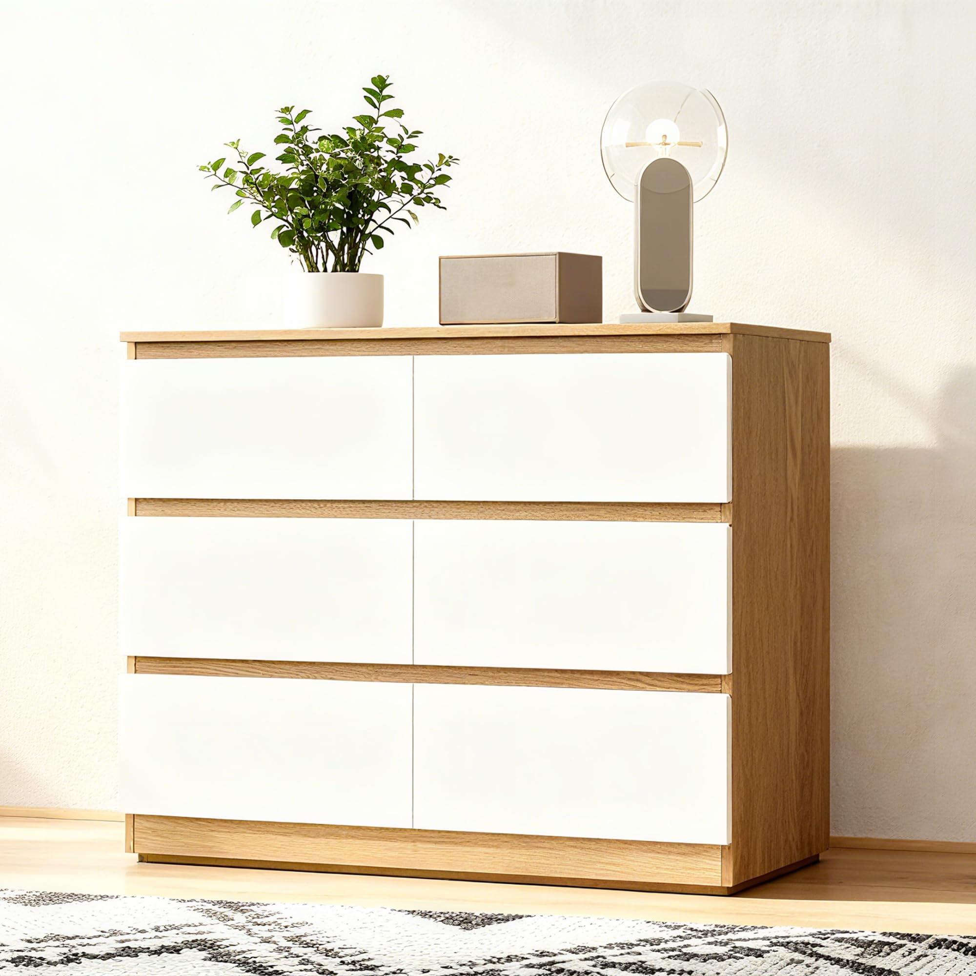 GRAVFORCE Kommode mit 6 Schubladen Sideboard mit Großer Kapazität, Holz Schubladenschrank für Schlafzimmer Wohnzimmer Flur Büro Organizer (100Bx30Tx70H)