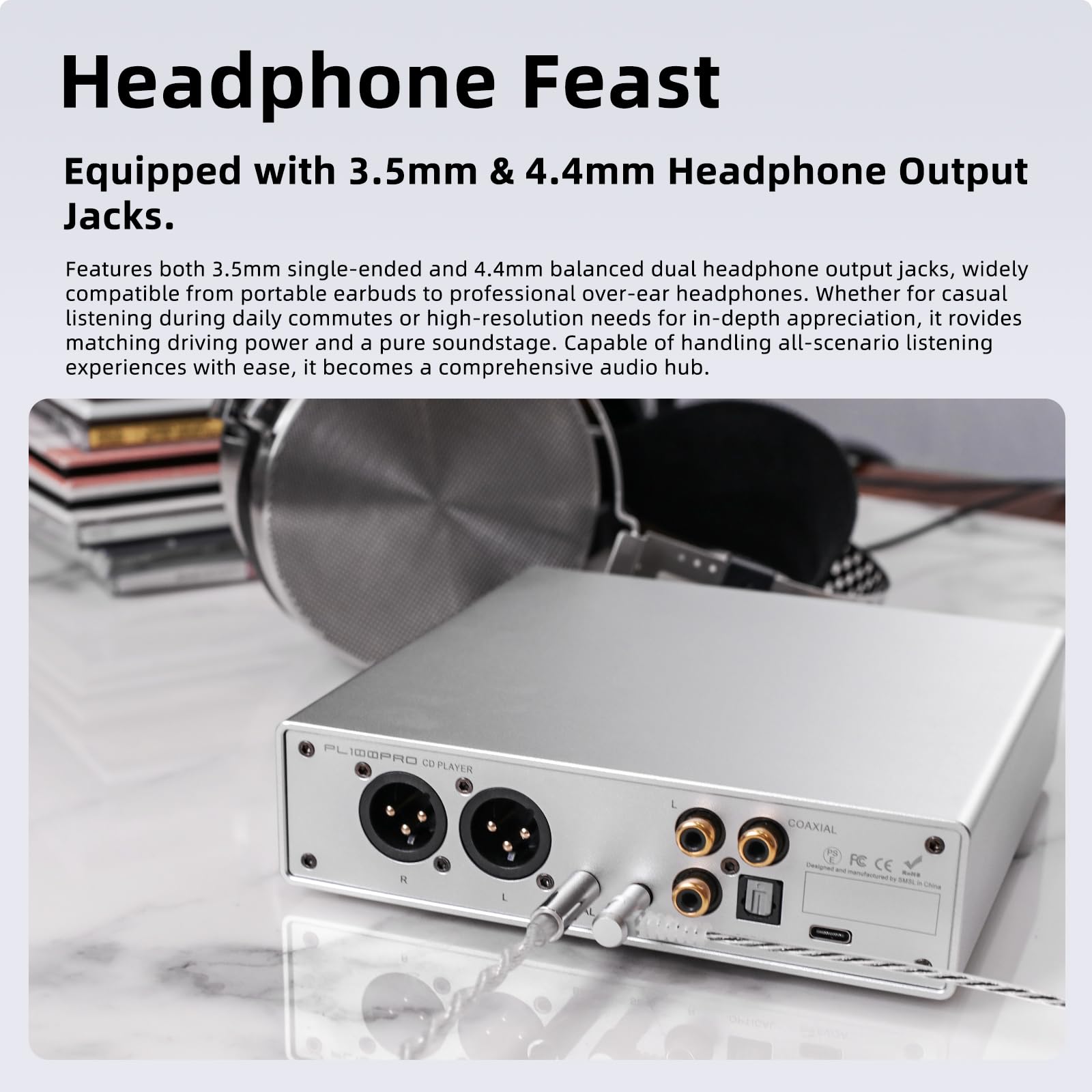 SMSL VMV PL100 PRO Reproductor de CD HiFi para el hogar, reproductor de CD para coche, chip Dual CS43131, decodificación MQA, preamplificador con RCA/XLR/3,5 mm/4,4 mm/salida digital óptica/coaxial