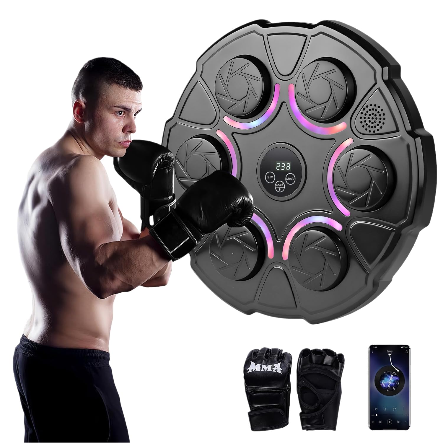 Music Boxing Machine,Elektronische Musik Boxmaschine mit Boxhandschuhen | Bluetooth Boxautomat mit 9 Geschwindigkeitsmodi und Zählmodus,Boxen Training Geschenk für Erwachsene und Kinder