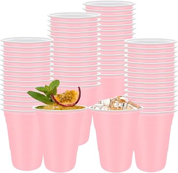 60Pcs 16oz Pale Pink Plastic Cups Reusable Plastic Party Cups for Drinking