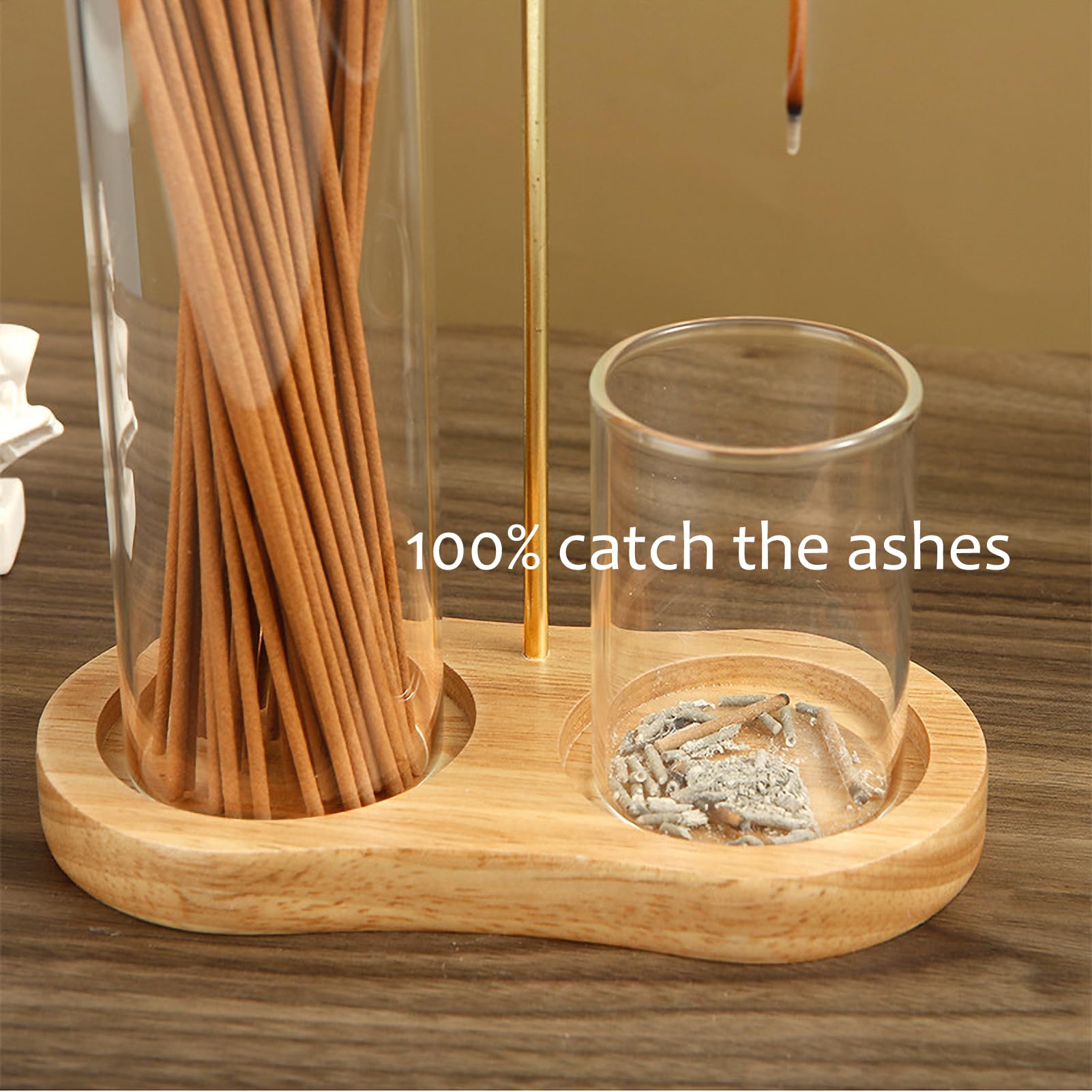 Wooden Upside Down Incense Holder for Sticks with Removable Glass Ash Catcher and Incense Holder for Yoga Spa, Tea - Image 4