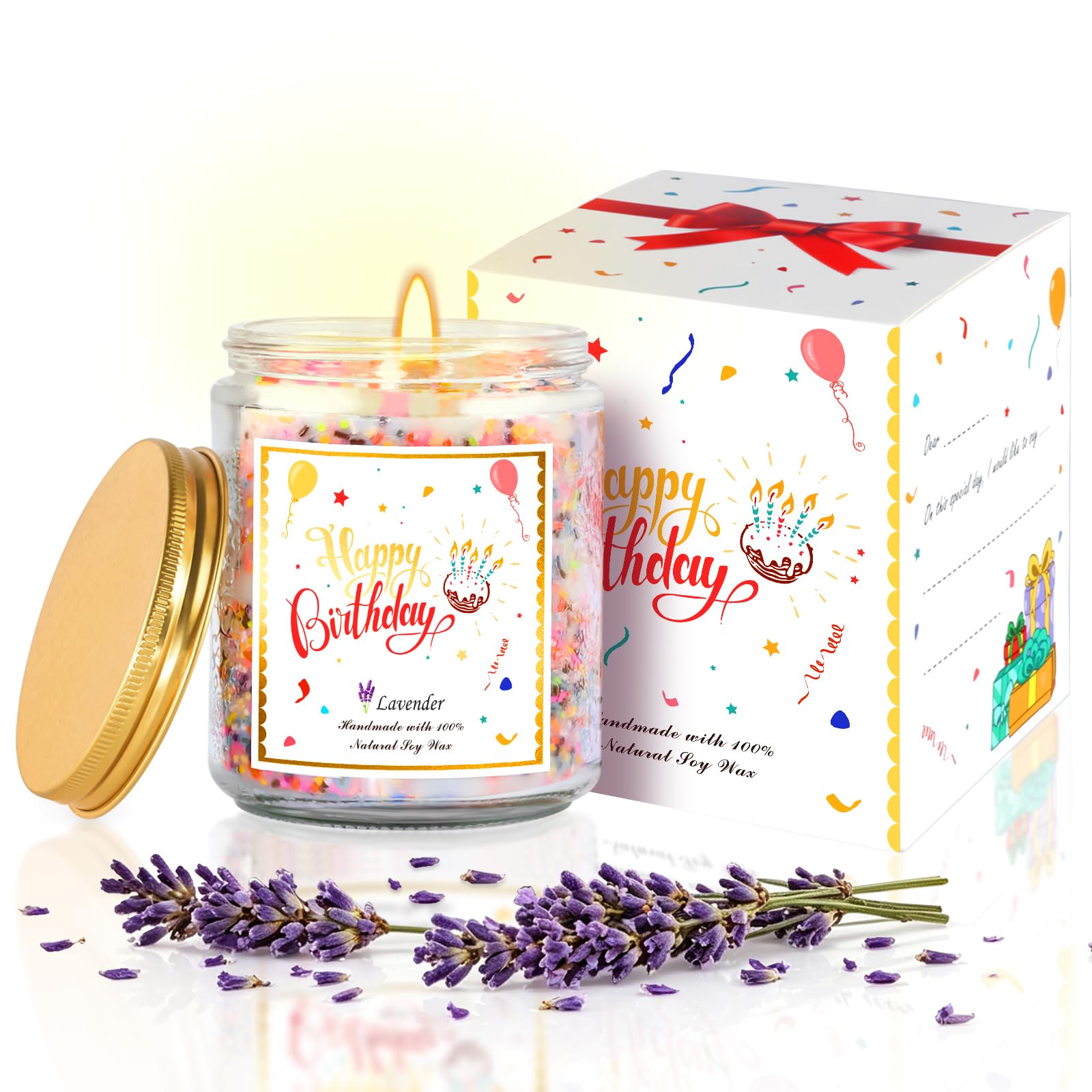 Happy Birthday Candles Gifts for Women -200g Lavender Scent Candles with Sprinkles Birthday Gifts for Women Friends Bestie - Birthday Presents for Sister, Wife & Mum