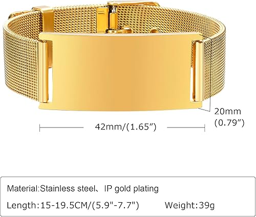 Miniatura 6 de Pulseras personalizadas de alerta médica para hombres, mujeres y niños, grabado gratuito, malla de acero inoxidable ajustable, pulsera de