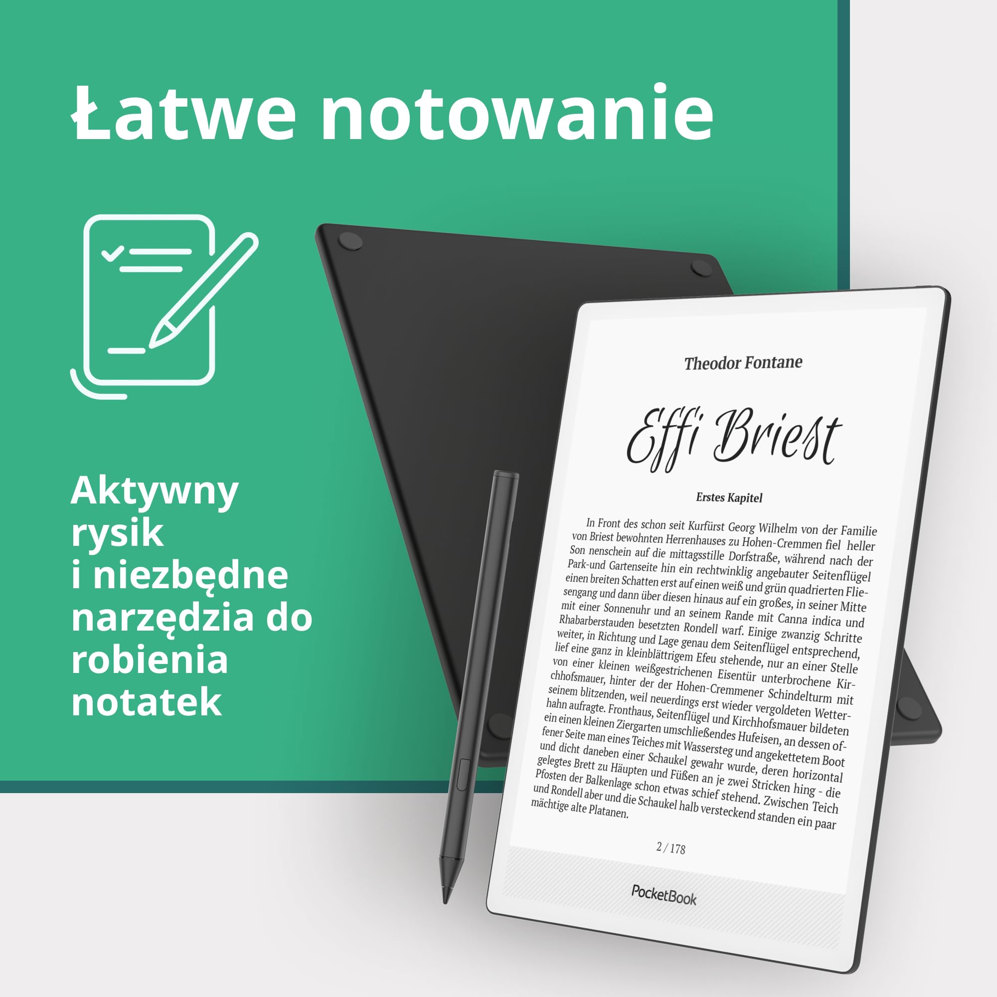 PocketBook InkPad One Czytnik EBooków - 10,3" Wyświetlacz E Ink Mobius - Cyfrowy Notatnik z Obsługą Rysika - 32GB, WiFi & Bluetooth - Odtwarzanie Audiobooków, Czytanie i Notowanie