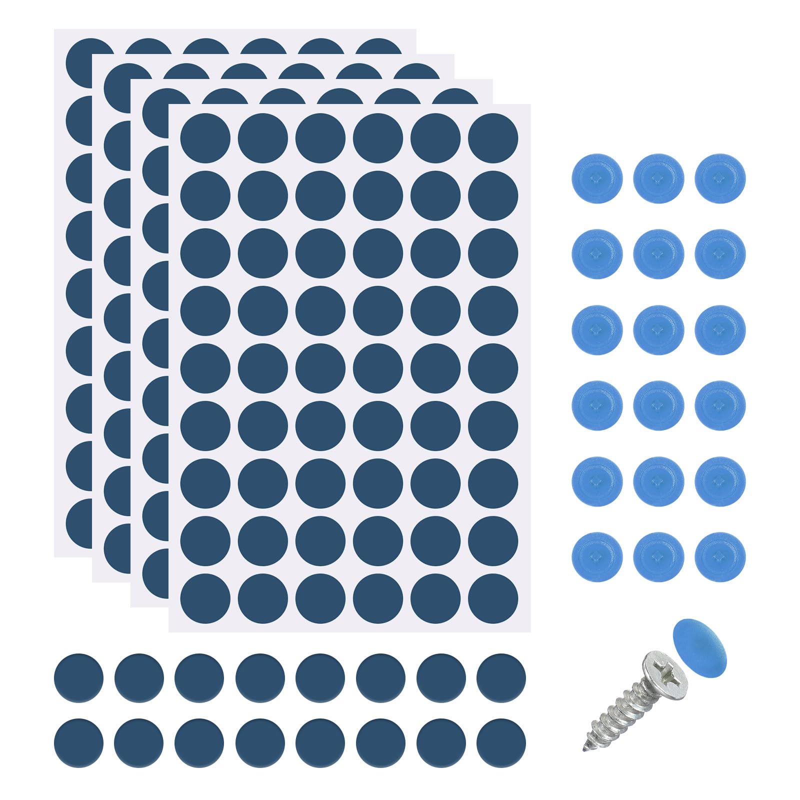 sourcing map 216Pcs Screw Hole Stickers and 200Pcs Screw Cover Caps, 12x3.5mm Dustproof Cap Hole Cover Sticker Set ABS Phillips Screws Head for Furniture Cabinet Wardrobe, Blue
