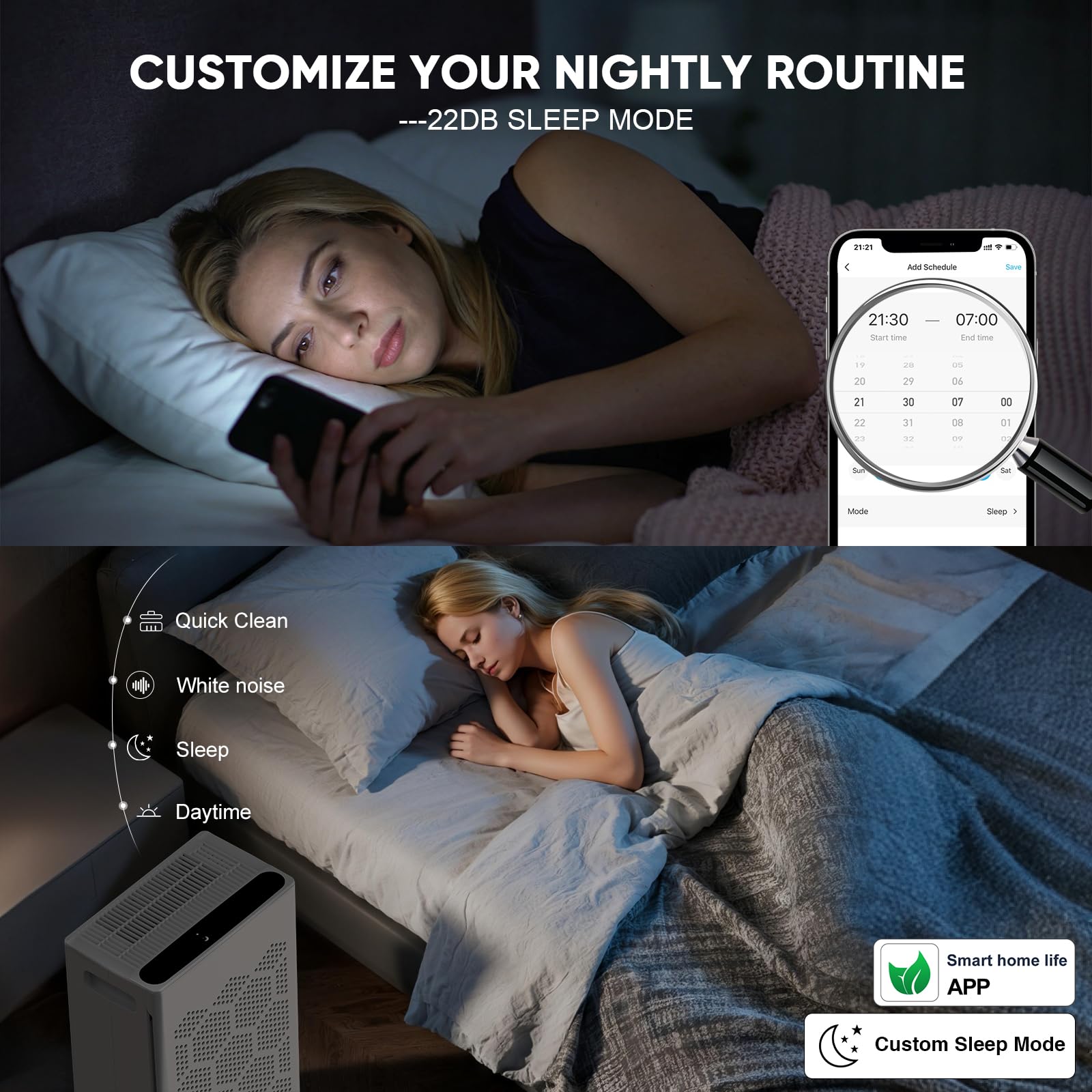DAYETTE Purificatori d'aria per la casa di grandi dimensioni fino a 2400 m² con profumo, controllo intelligente WiFi Alexa, modalità automatica, purificatore d'aria HEPA con prefiltro lavabile per