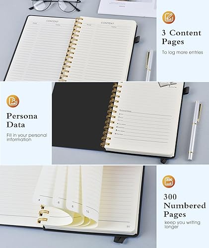 Miniatura 6 de Cuaderno de espiral  300 páginas numeradas, papel rayado de 3.53 ozm, cubierta de plástico, bolsillo interior  Cuadernos A5 para el trabajo, la