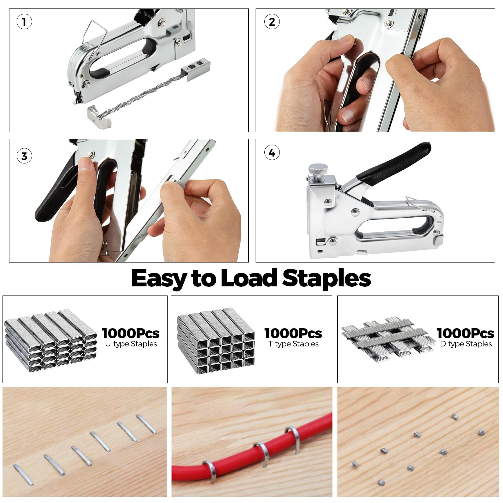 Staple Gun with Remover, 3 in 1 Heavy Duty Upholstery Staple Gun Kit with 3000 Staples for Wood Crafts, Carpentry, Decoration DIY - Image 3