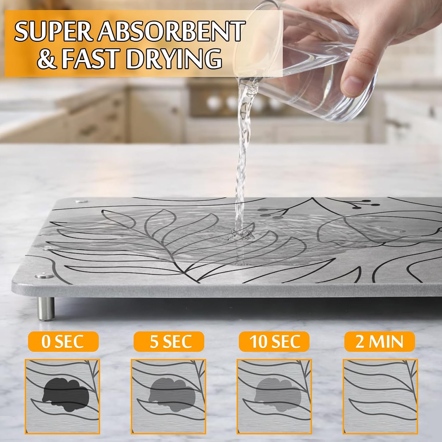 2PCS Nesting Stone Drying Mat for Kitchen Counter, Diatomaceous Earth Dish Drying Mat with Non-Slip Feet, Quick Dry Stone Mats Kitchen, Heat Resistant Stones Dish Dry Mats for Bottle Cup