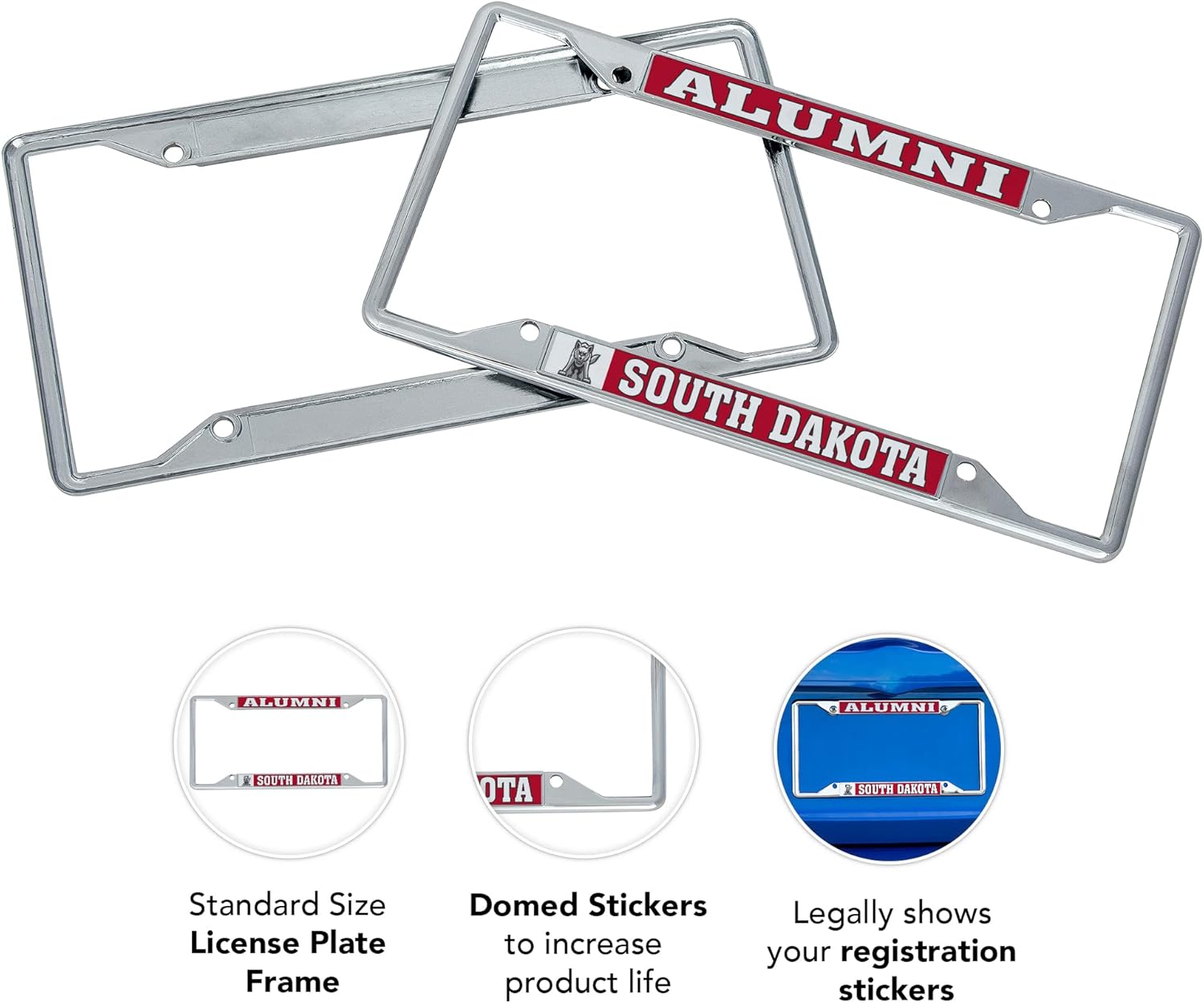 Desert Cactus University of South Dakota Car Accessories Metal License Plate Frame for Front or Rear of Car (Alumni 2 Pack)
