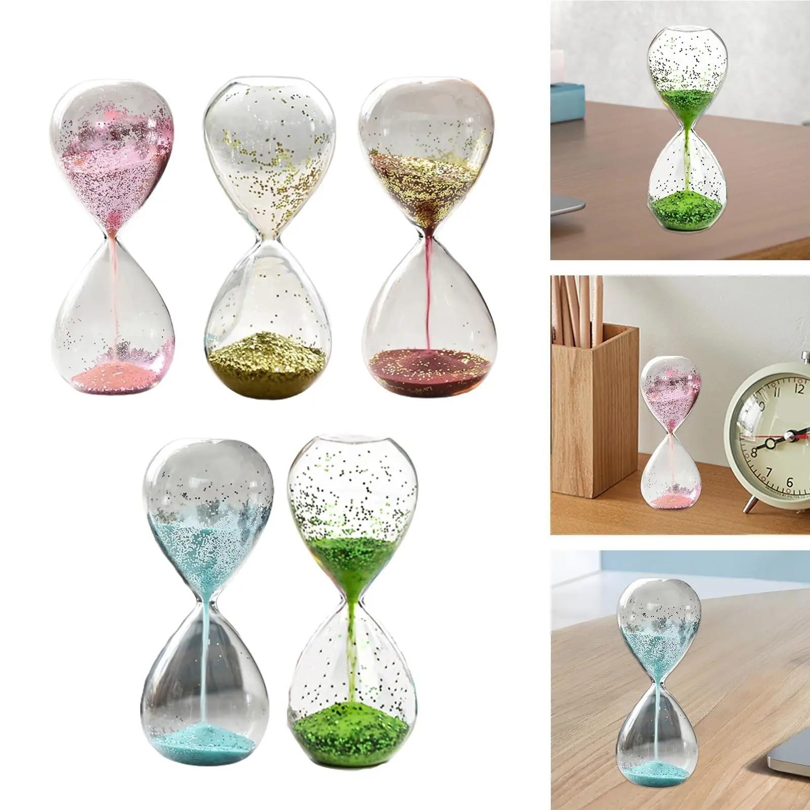 Reloj de Arena con Temporizador, Adorno Escritorio for Entretenimiento, Yoga, Cristal Brillante, 2 uds para Escuela(Pink)