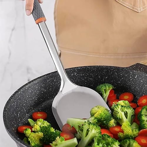 Miniatura 5 de Juego de 7 utensilios de cocina antiadherentes, acero inoxidable con silicona, resistente al calor, fácil agarre, gris y naranja