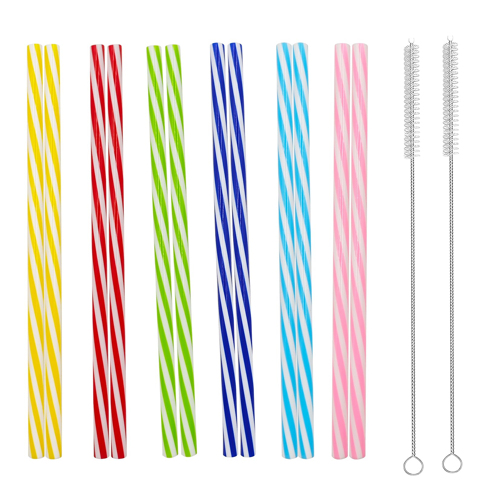 72Pcs Reusable Hard Plastic Drinking Straw, Drinking Straw Biodegradable Recyclable, Thick Plastic Drinking Straws with 2 Cleaning Brush, Eco-Friendly Rainbow Plastic Straws for Parties (6 Colors)