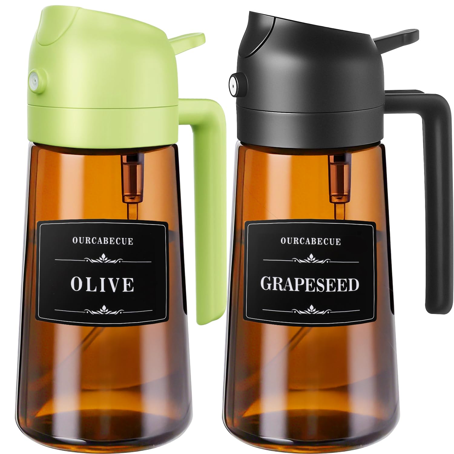 Olive Oil Sprayer &amp; Dispenser for Cooking, 16oz Dark Glass Oil Mister, 2PC