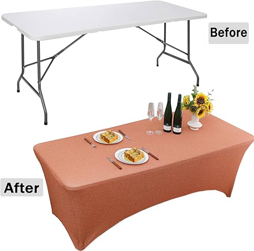 Miniatura 1 de JFDYDM Paquete de 1 mantel de elastano color oro rosa con purpurina de 8 pies, ajustable para mesas rectangulares de 8 pies, mantel rectangular para