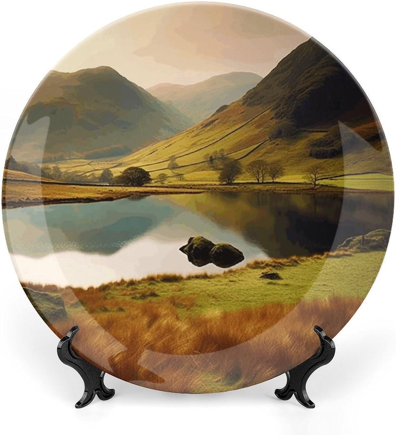 Lake District National Park Bone China Decorative Plate with Display Stand, Ceramic Ornaments Plate for Wall Hanging, Personalized Porcelain Plates for Office, Living Room 8inch