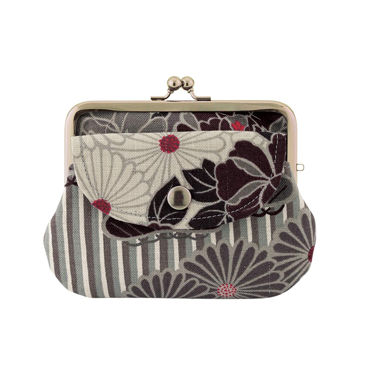 Vintage Floral Kiss Lock Coin Change Wallet Purses (Retro Flower - Black) / Made in Japan Pouch for Women