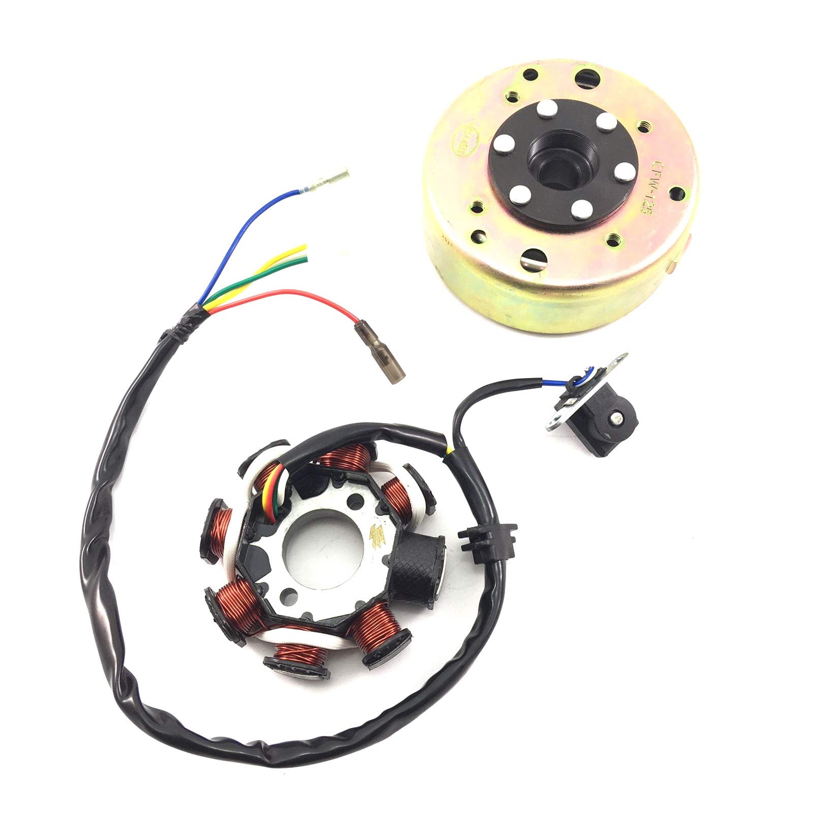 LiMA LICHTMASCHINE STATOR & ROTOR KOMPLETT 8 SPULEN STATOR DC ZÜNDUNG 125-150cc 4-TAKT 152QMI-157QMJ Motoren für ZNEN ZN125 REX BENZHOU BAOTIAN JONWAY HISUN REX YIBEN CHINA ROLLER GY6