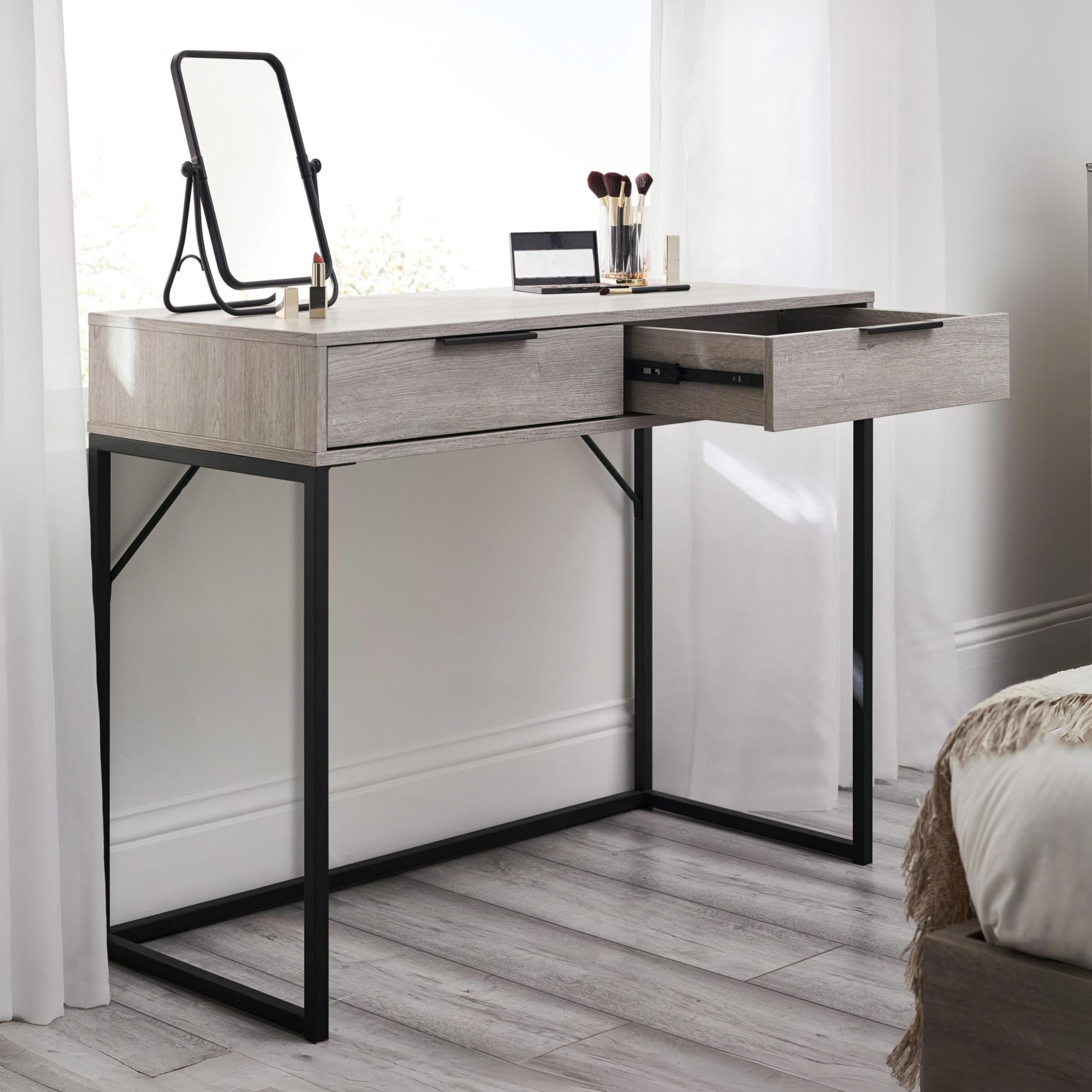 Julian Bowen Bali Dressing Table, 2 Drawer, Grey Oak Effect - H80 x W100cm