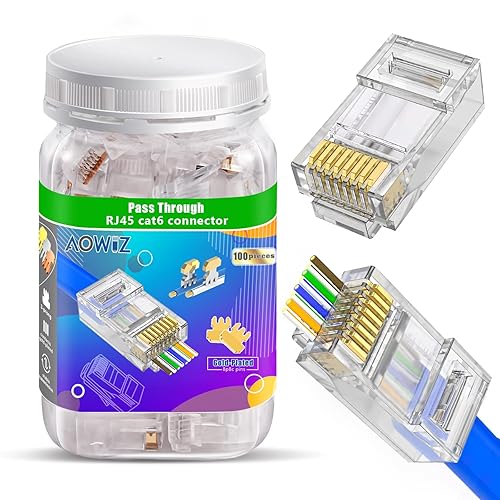 Conector de paso RJ45 Cat6 Cat6 Cat5, paquete de 100 enchufes RJ45 modulares para cable Ethernet UTP sólido o trenzado