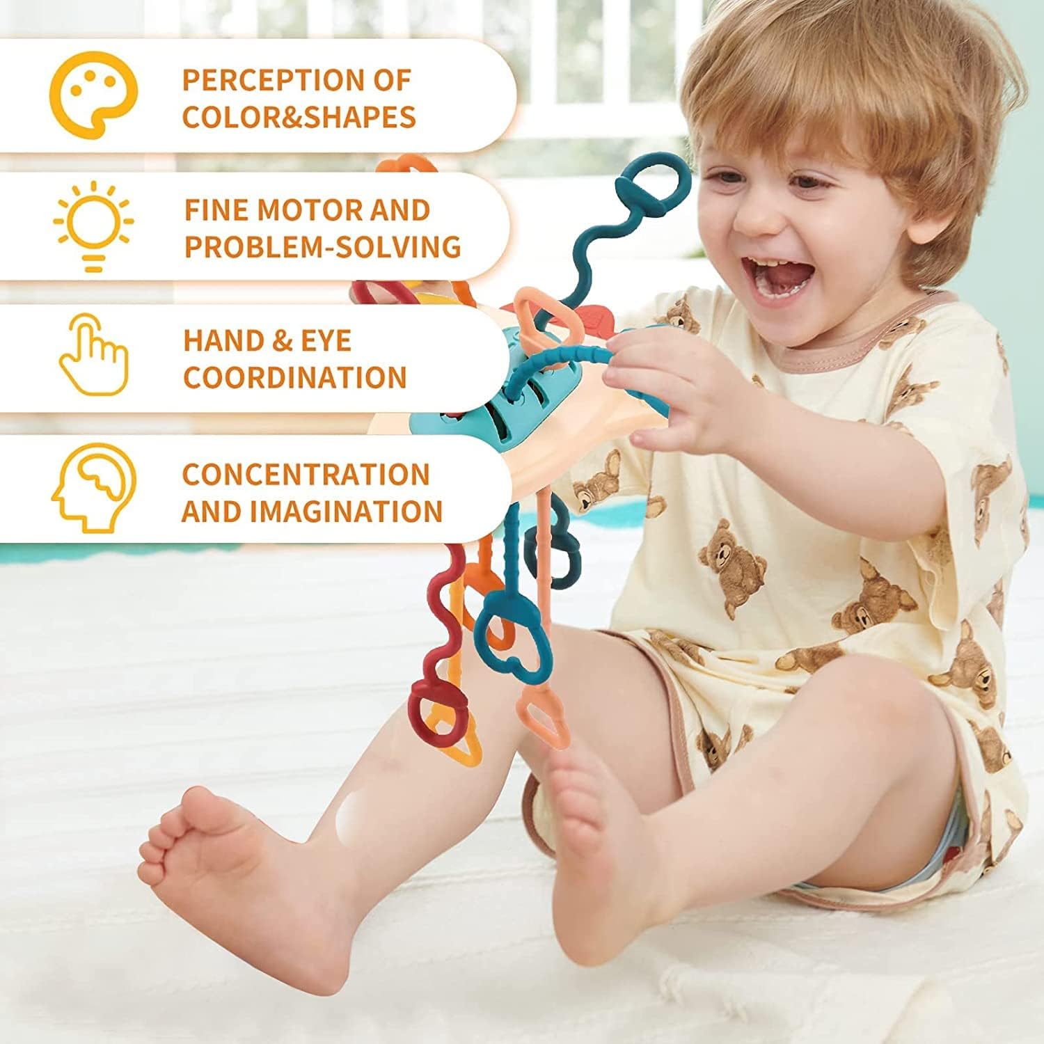 Yizemay Montessori Silicone Pull String Toys for Babies 12-18 Months ...