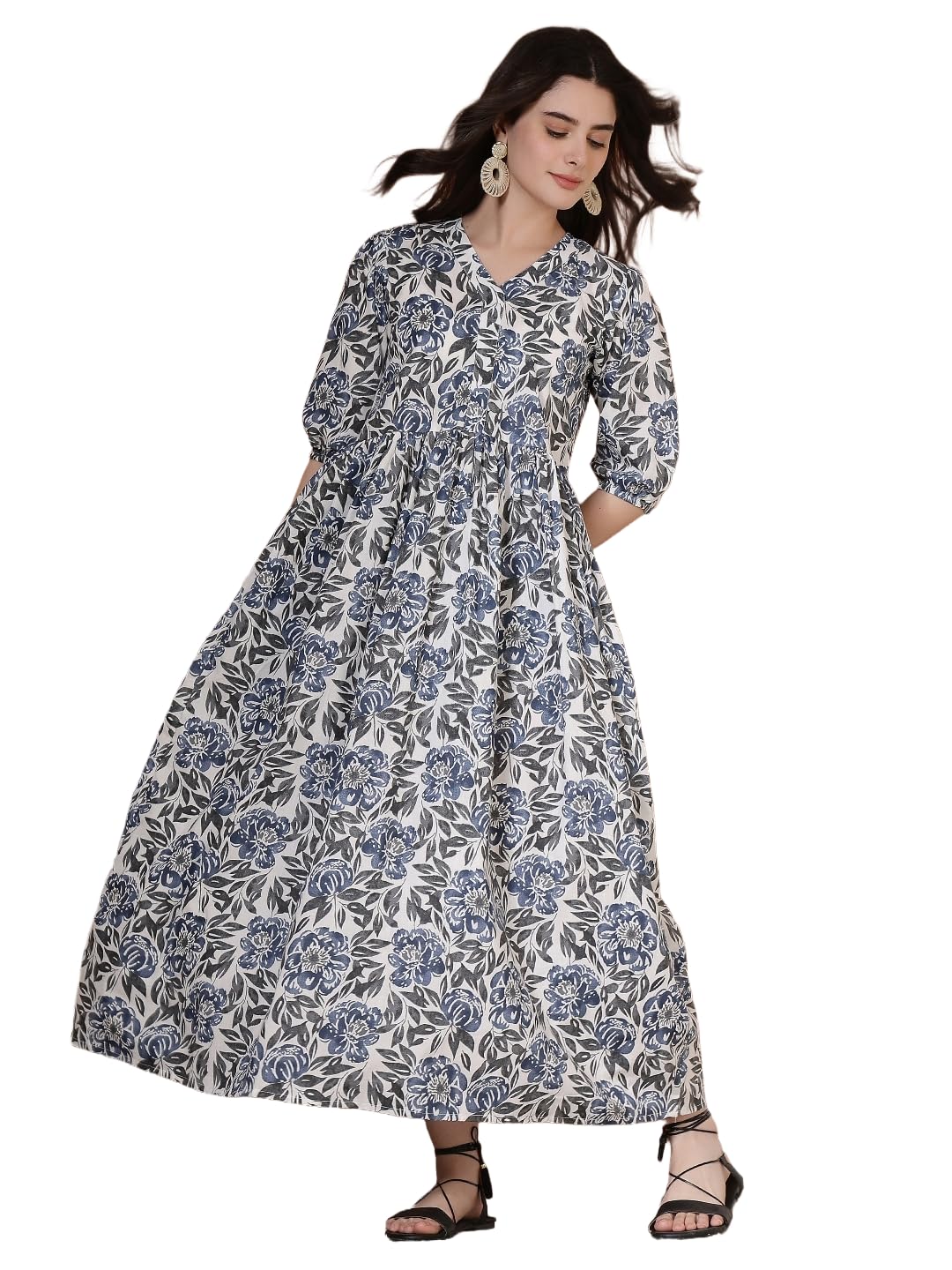 Daevisn Tog Cotton Floral Printed Flared Maxi Dress for Women | Women Women Maxi Length Dress